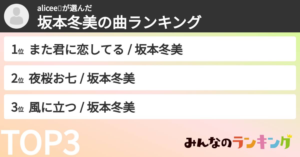 alicee💝さんの「坂本冬美の曲ランキング」