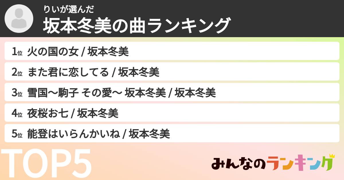 りいさんの「坂本冬美の曲ランキング」