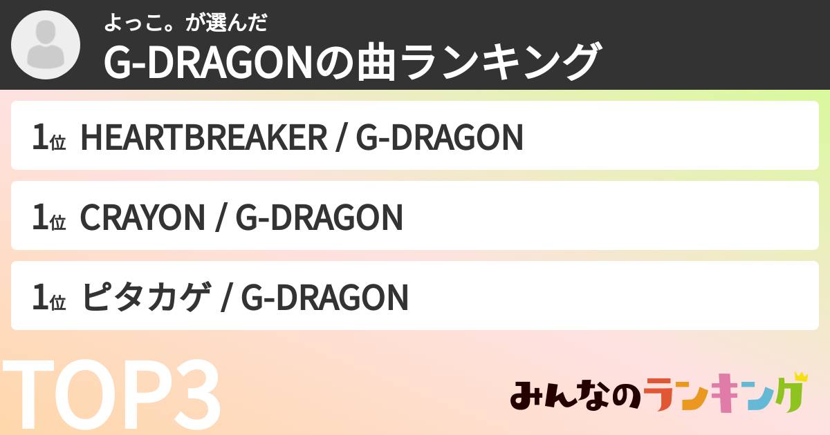 よっこ。さんの「G-DRAGONの曲ランキング」