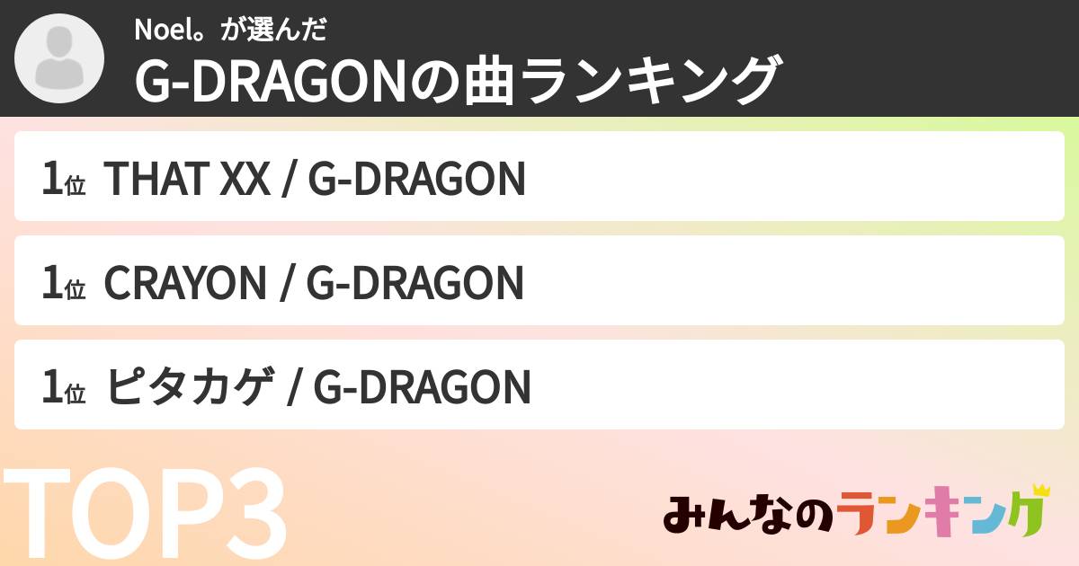 Noel。さんの「G-DRAGONの曲ランキング」