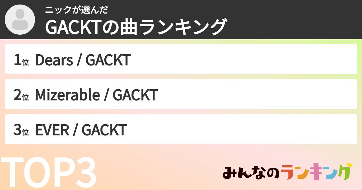 ニックさんの「GACKTの曲ランキング」
