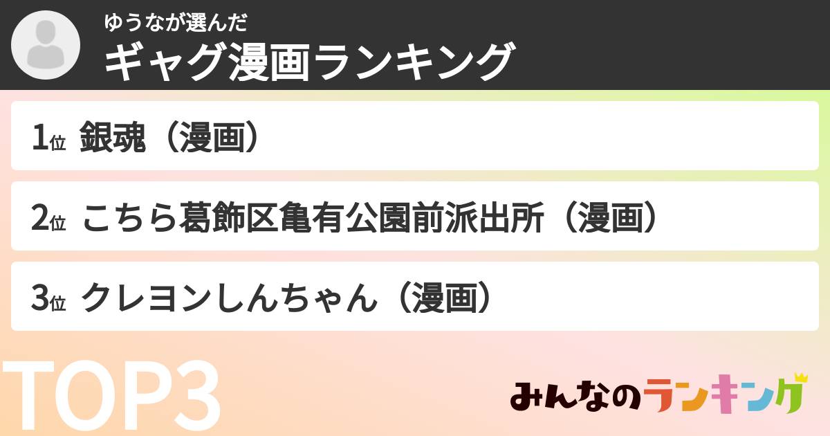 ゆうなさんの「ギャグ漫画ランキング」