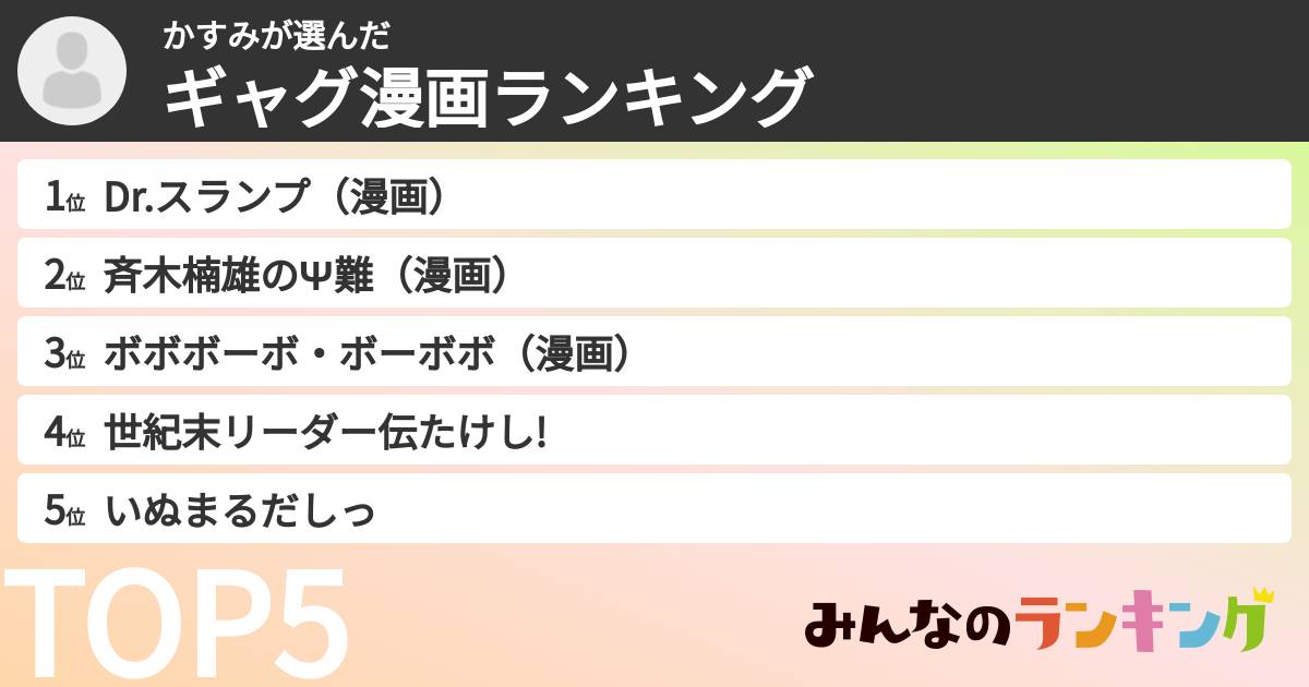 かすみさんの「ギャグ漫画ランキング」