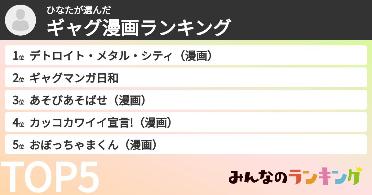 ひなたさんの「ギャグ漫画ランキング」