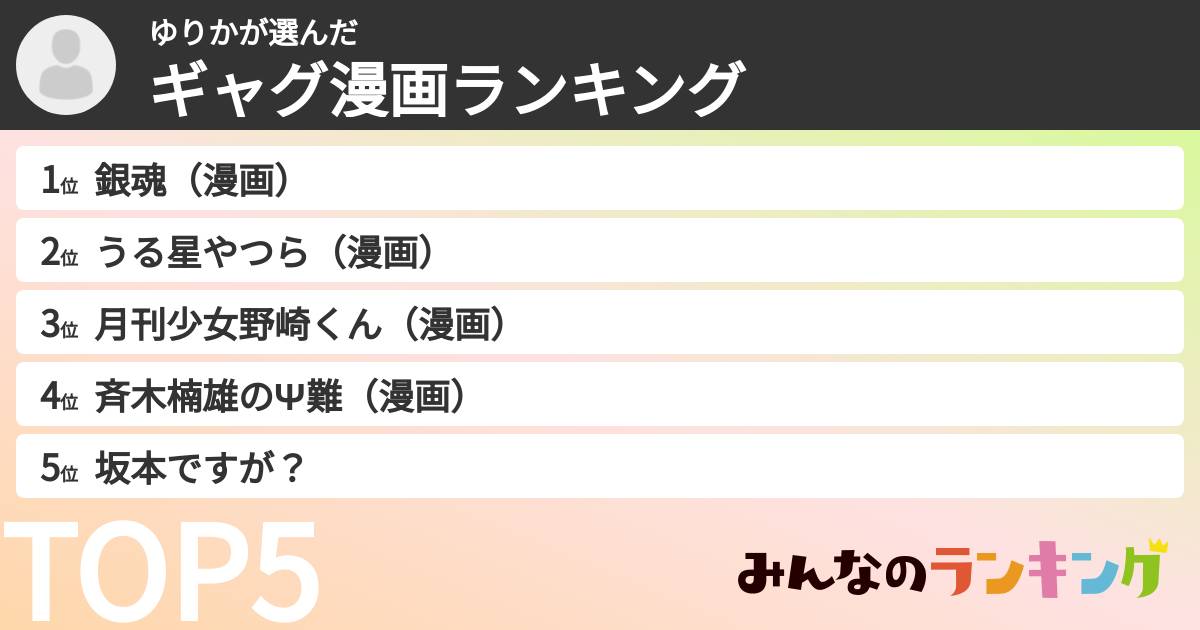 ゆりかさんの「ギャグ漫画ランキング」