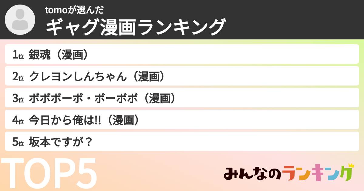 tomoさんの「ギャグ漫画ランキング」