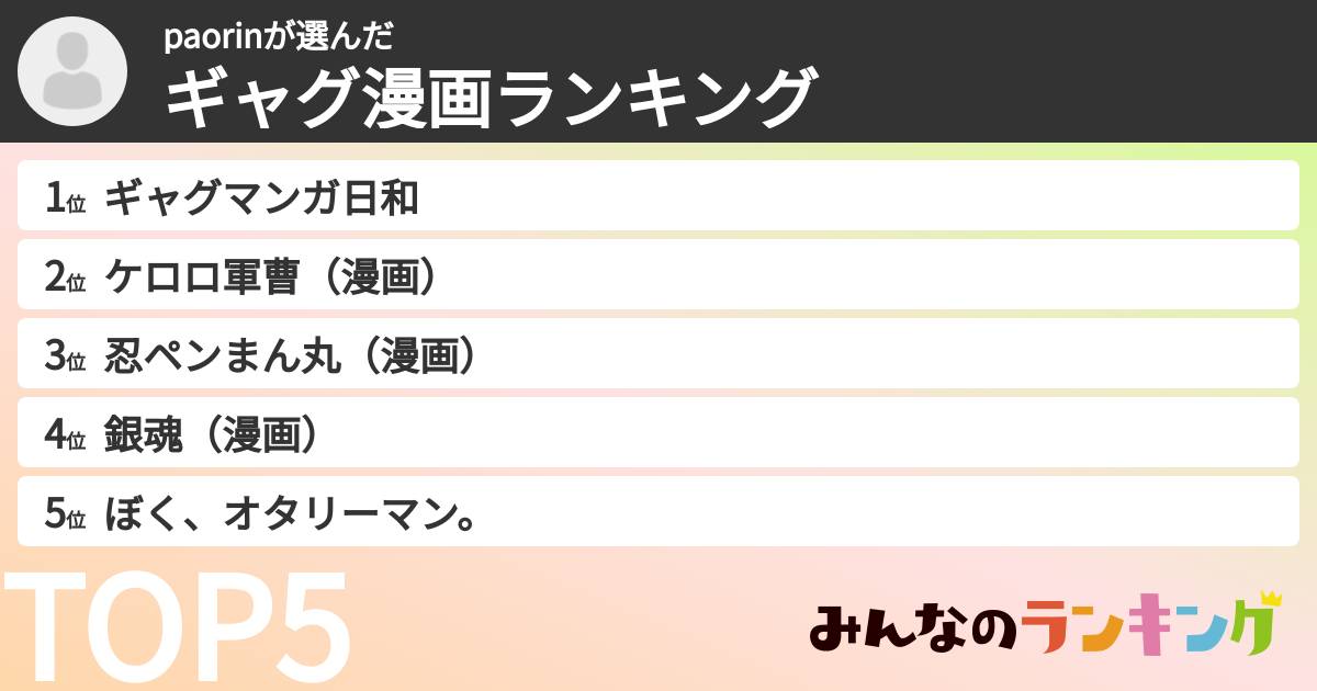 paorinさんの「ギャグ漫画ランキング」