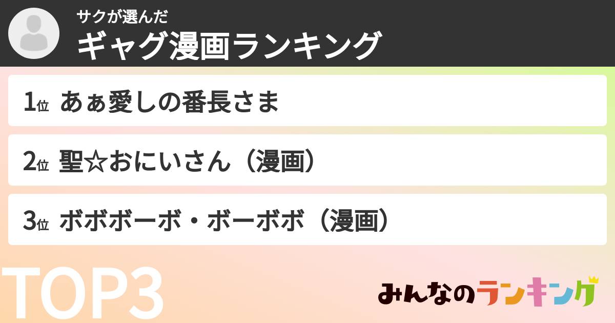 サクさんの「ギャグ漫画ランキング」