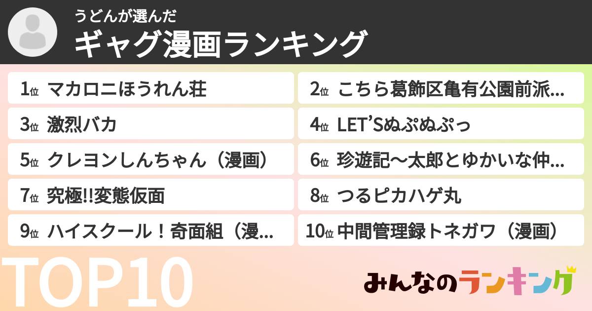 うどんさんの「ギャグ漫画ランキング」