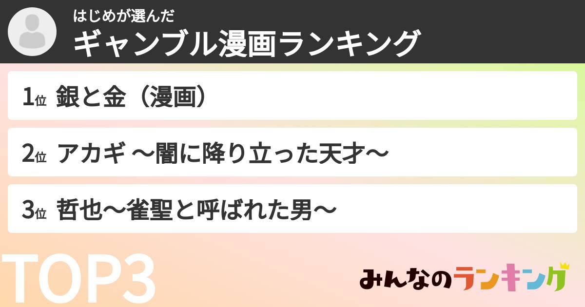 はじめさんの「ギャンブル漫画ランキング」