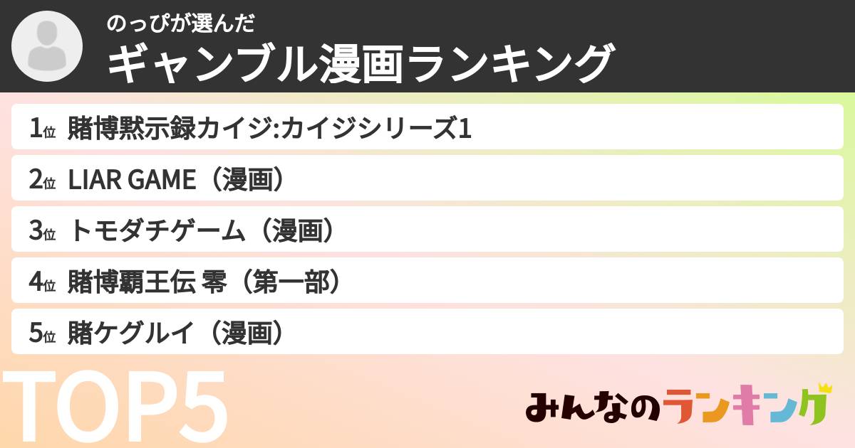 のっぴさんの「ギャンブル漫画ランキング」