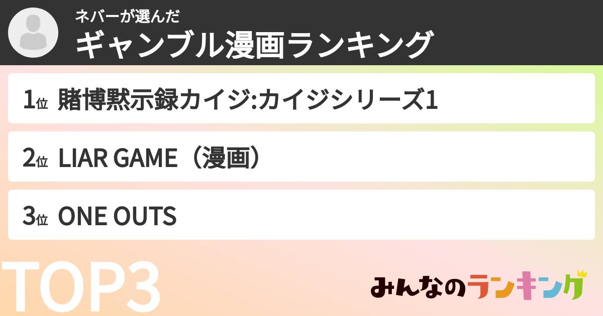 ネバーさんの「ギャンブル漫画ランキング」