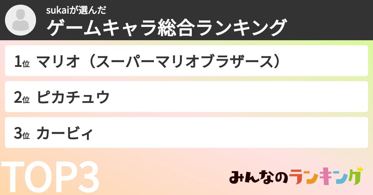 sukaiさんの「ゲームキャラ総合ランキング」