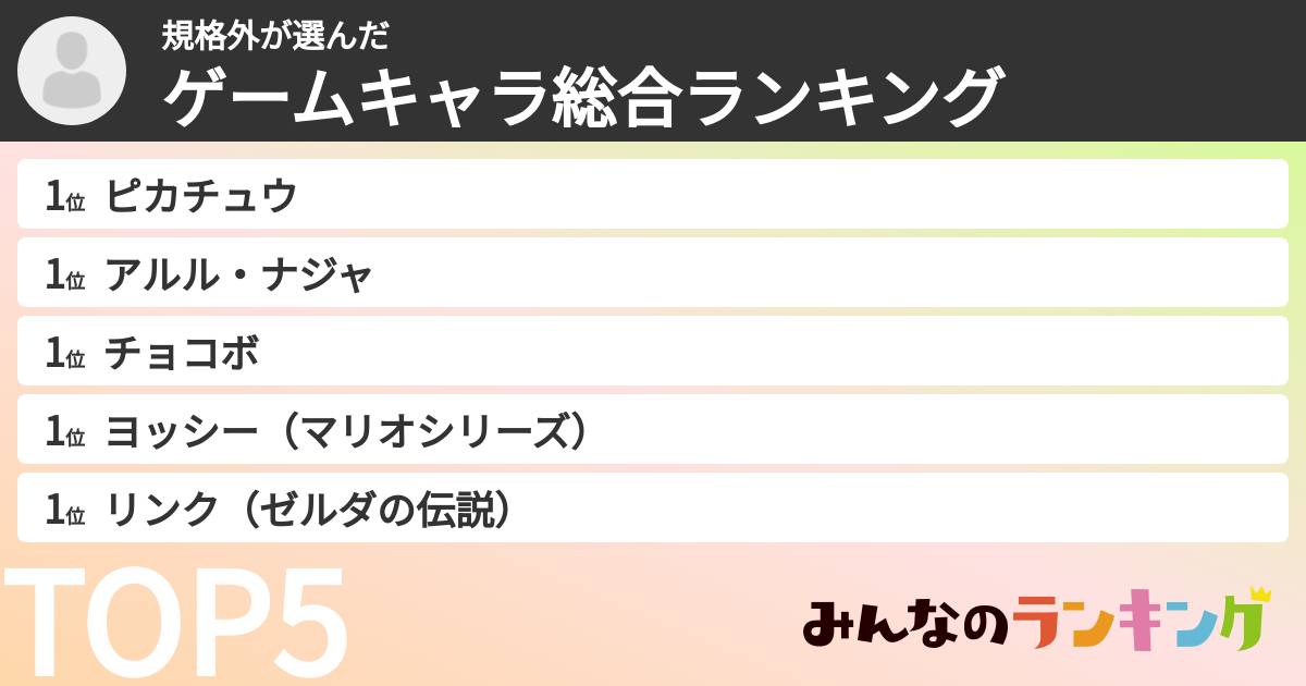 規格外さんの「ゲームキャラ総合ランキング」