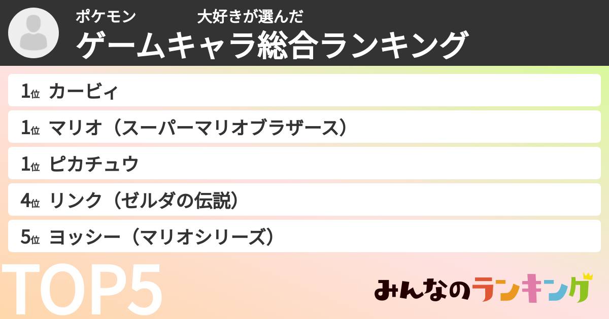 ポケモン　　　　大好きさんの「ゲームキャラ総合ランキング」