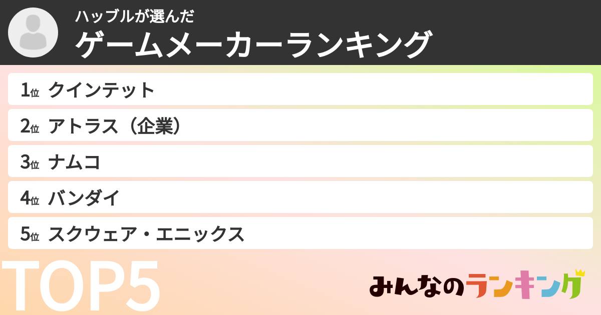 ハッブルさんの「ゲームメーカーランキング」