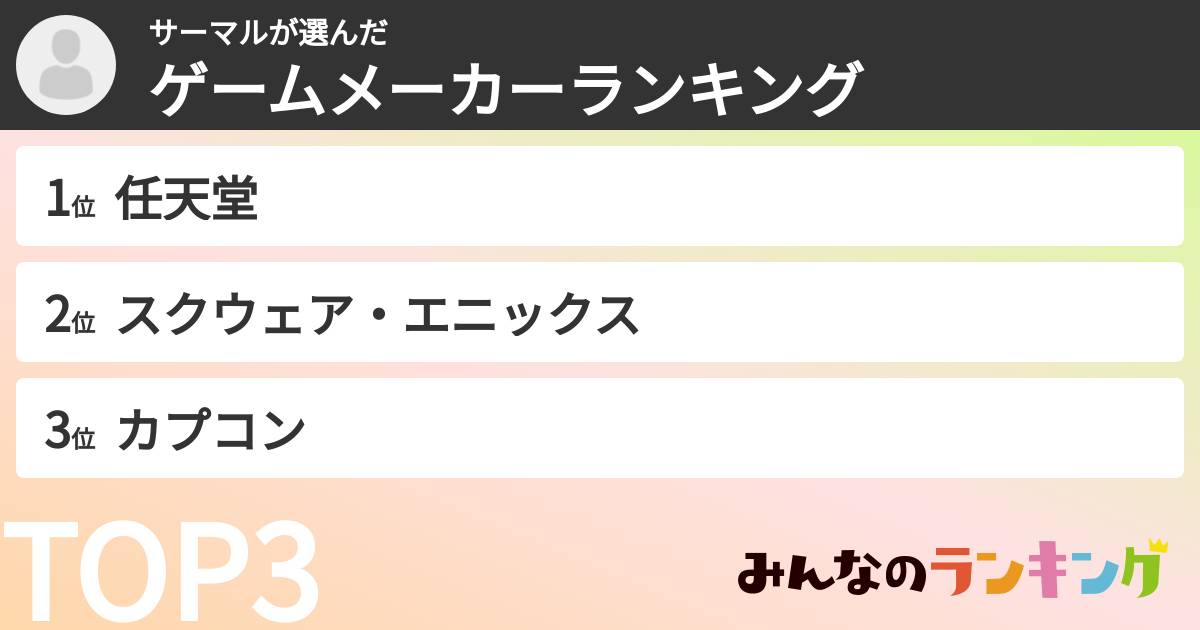サーマルさんの「ゲームメーカーランキング」