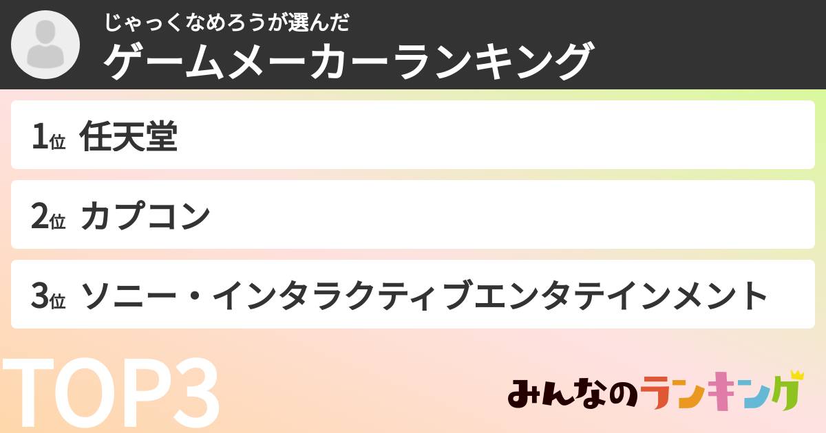 じゃっくなめろうさんの「ゲームメーカーランキング」