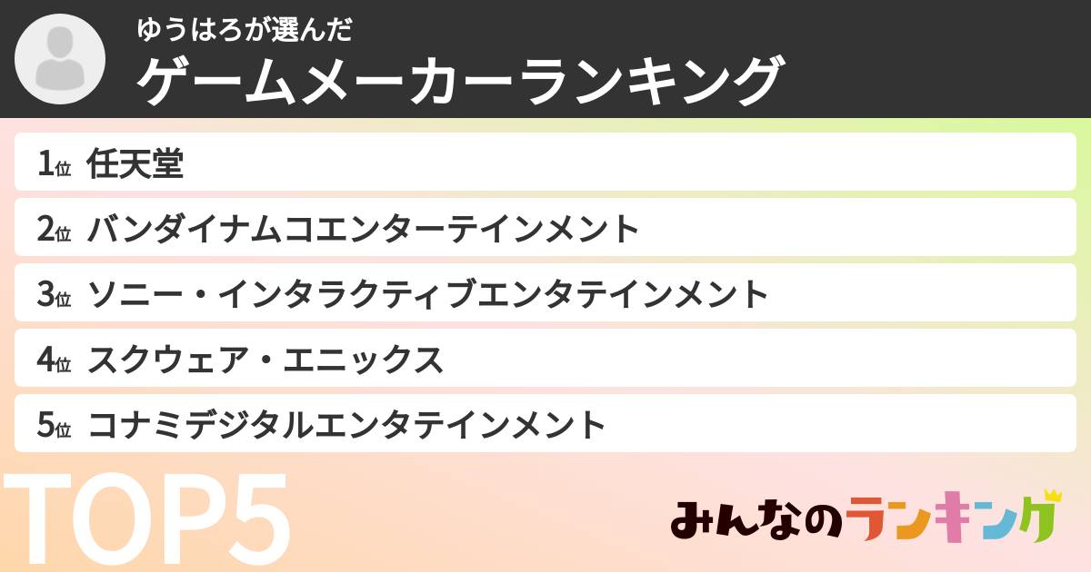 ゆうはろさんの「ゲームメーカーランキング」