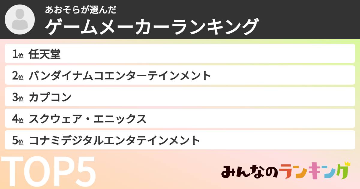 あおそらさんの「ゲームメーカーランキング」