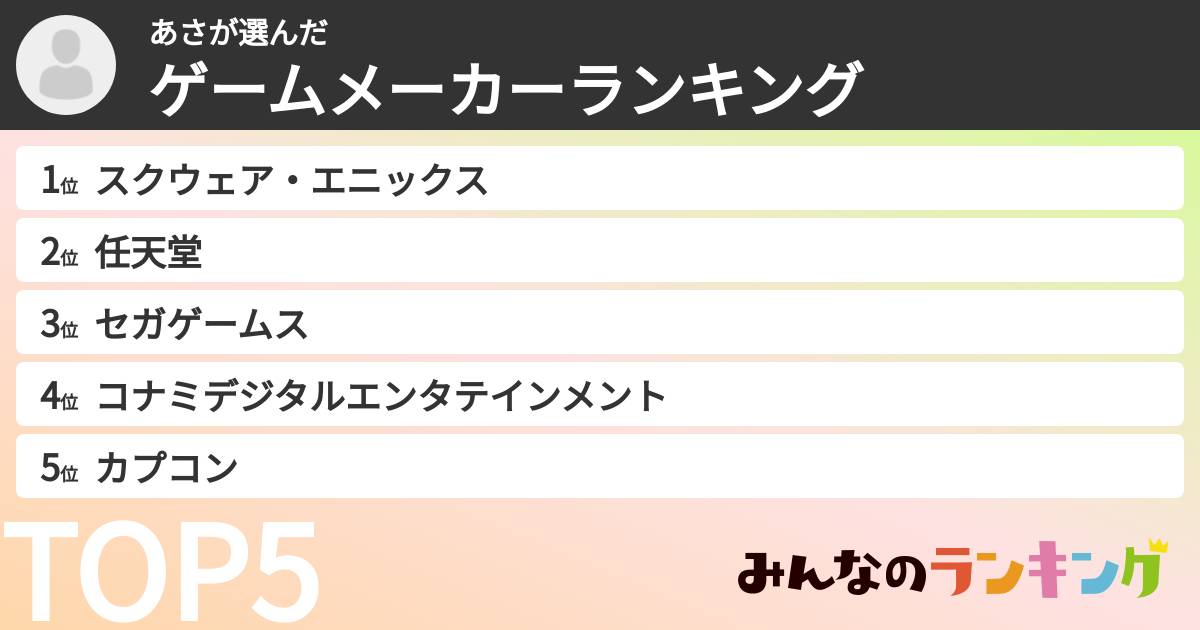 あささんの「ゲームメーカーランキング」