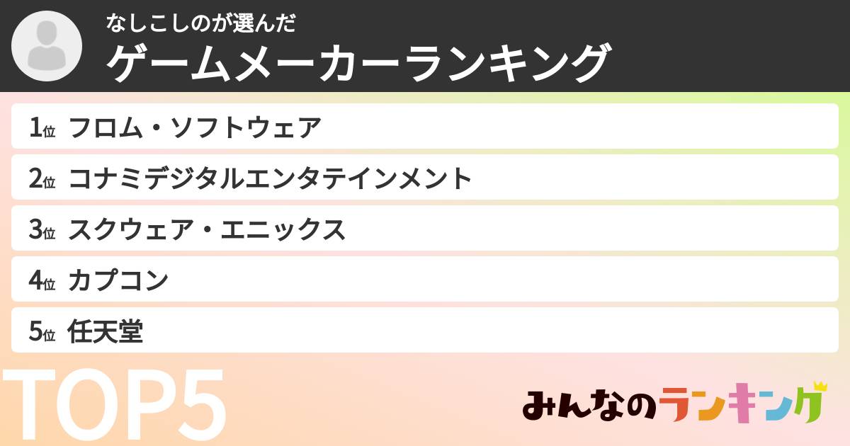 なしこしのさんの「ゲームメーカーランキング」