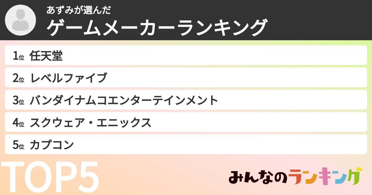 あずみさんの「ゲームメーカーランキング」