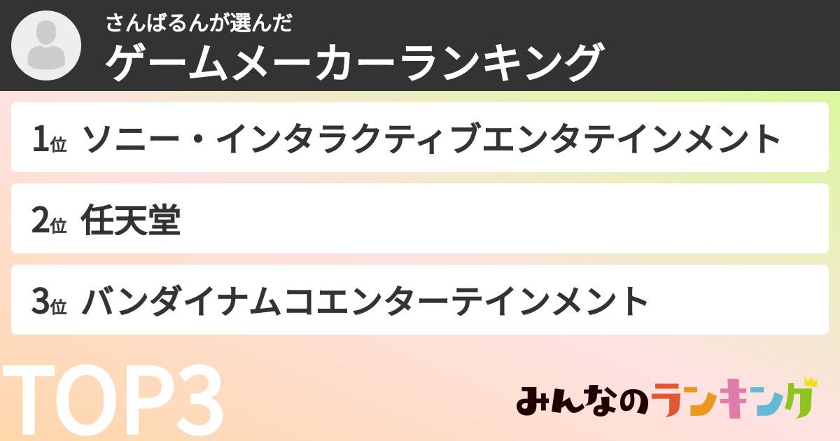 さんばるんさんの「ゲームメーカーランキング」
