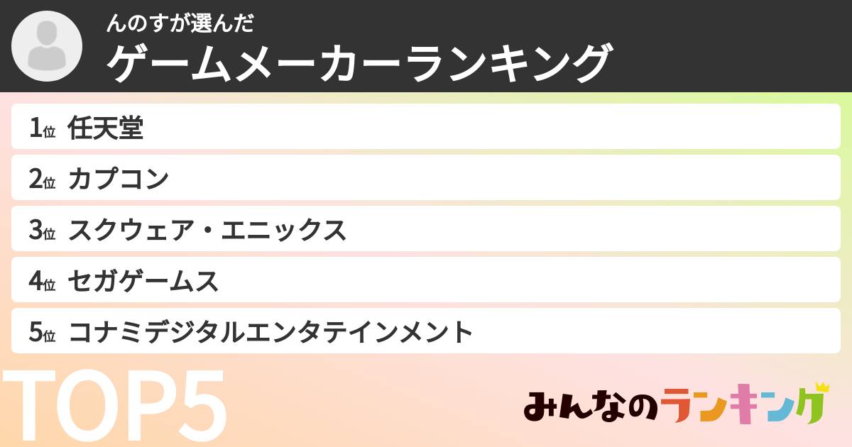 んのすさんの「ゲームメーカーランキング」