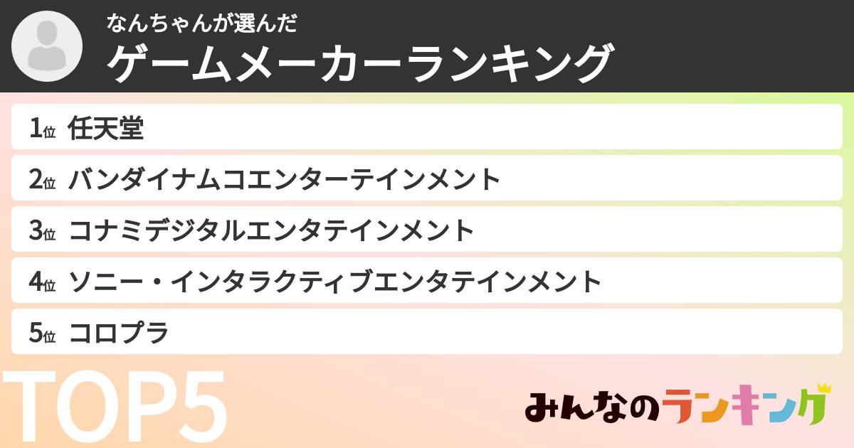 なんちゃんさんの「ゲームメーカーランキング」