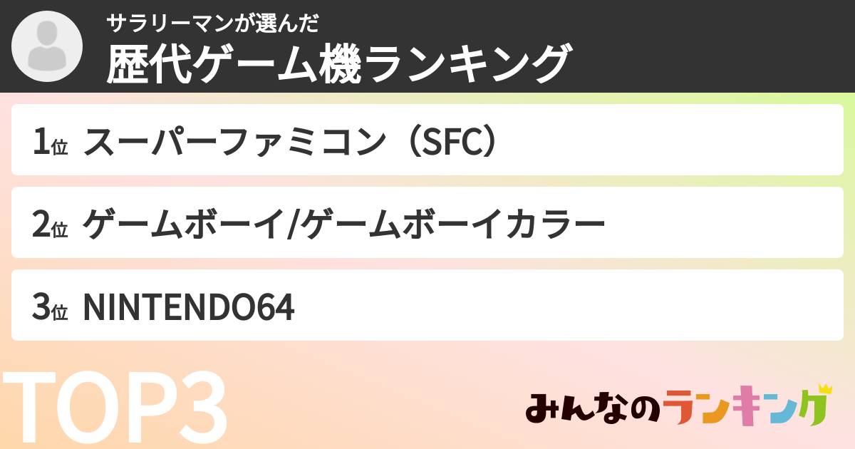 サラリーマンさんの「歴代ゲーム機ランキング」