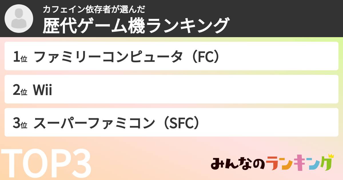 カフェイン依存者さんの「歴代ゲーム機ランキング」