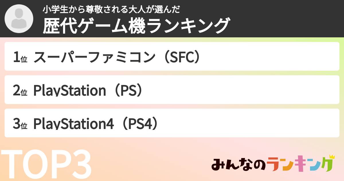 小学生から尊敬される大人さんの「歴代ゲーム機ランキング」