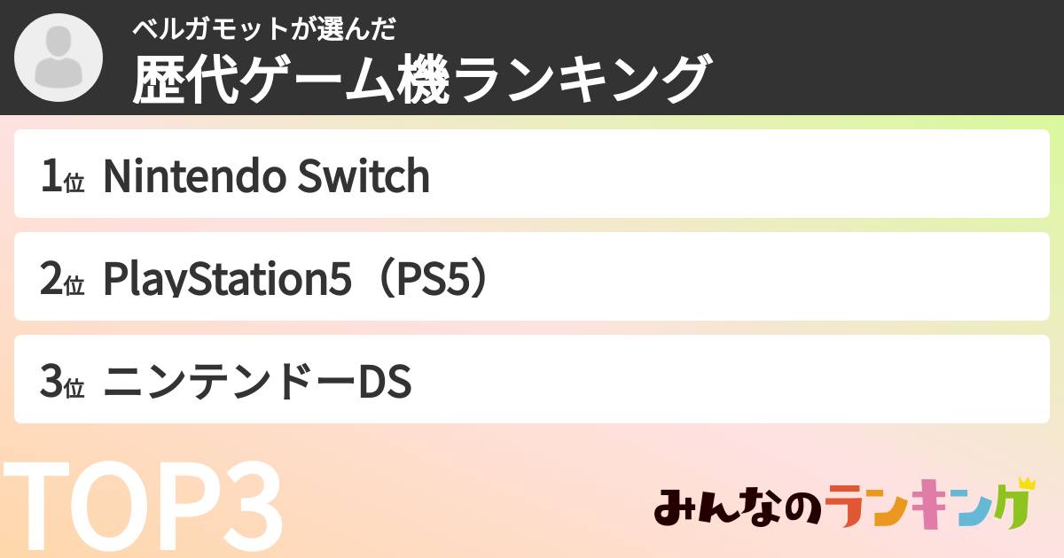 ベルガモットさんの「歴代ゲーム機ランキング」