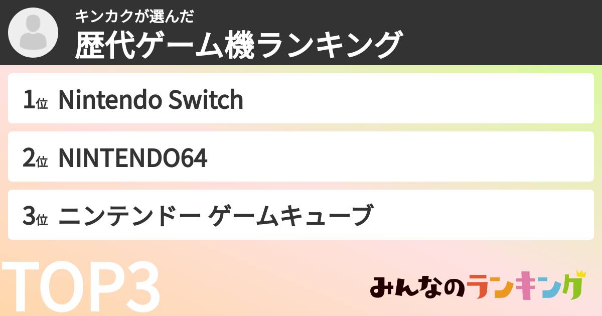 キンカクさんの「歴代ゲーム機ランキング」