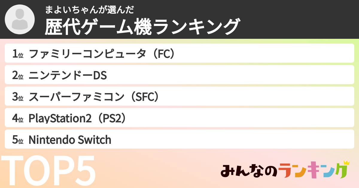 まよいちゃんさんの「歴代ゲーム機ランキング」