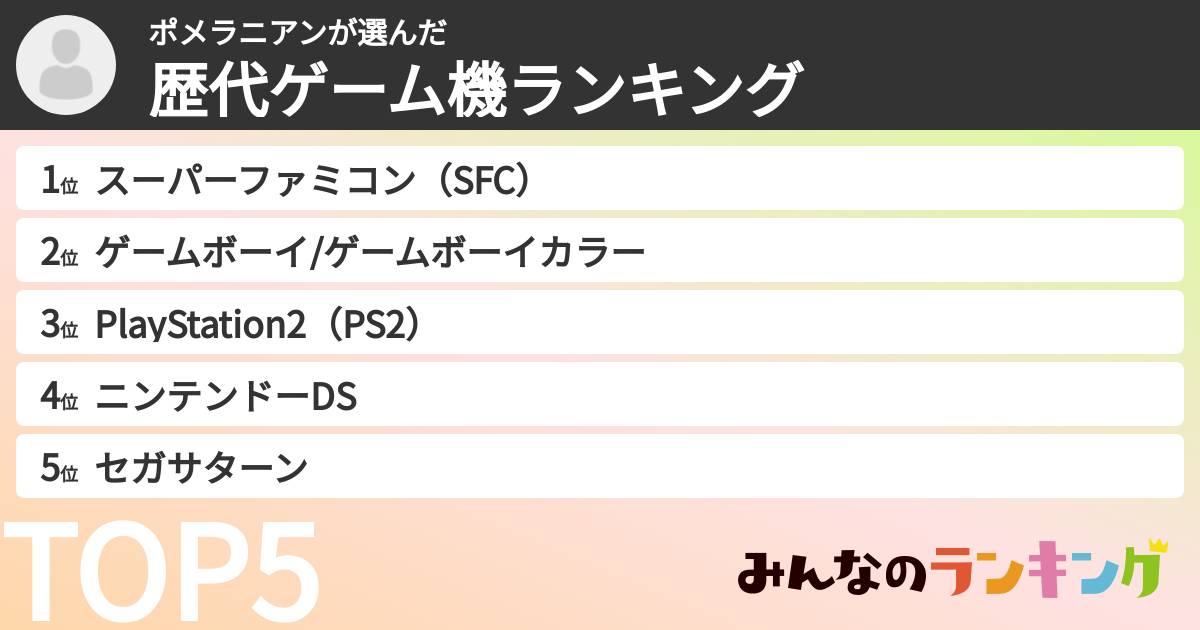 ポメラニアンさんの「歴代ゲーム機ランキング」