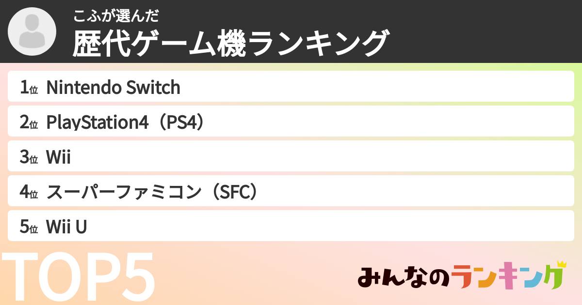 こふさんの「歴代ゲーム機ランキング」