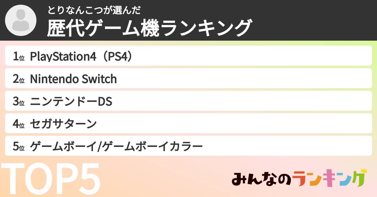 とりなんこつさんの「歴代ゲーム機ランキング」