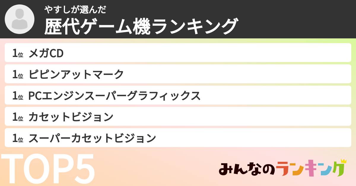 やすしさんの「歴代ゲーム機ランキング」