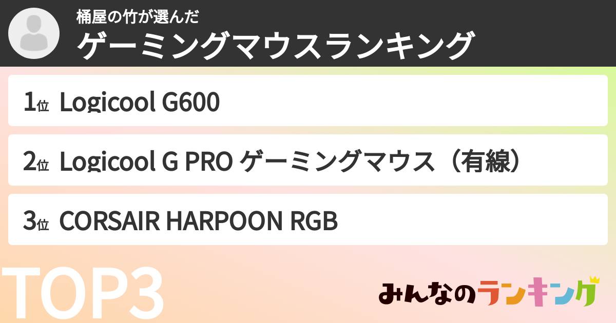 桶屋の竹さんの「ゲーミングマウスランキング」