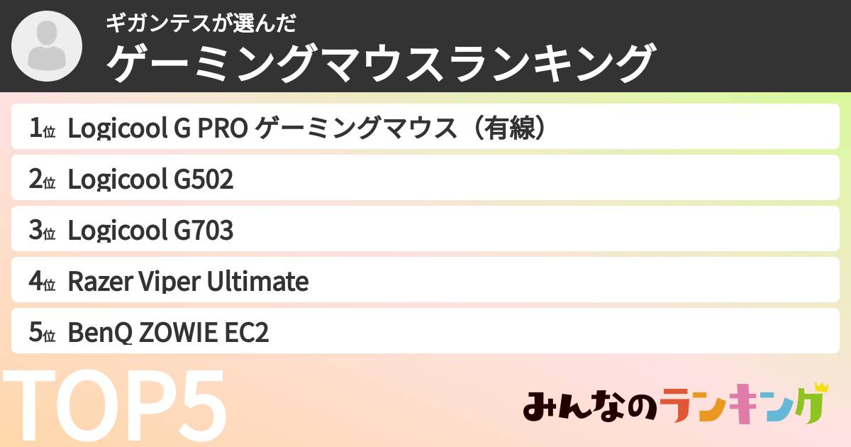 ギガンテスさんの「ゲーミングマウスランキング」