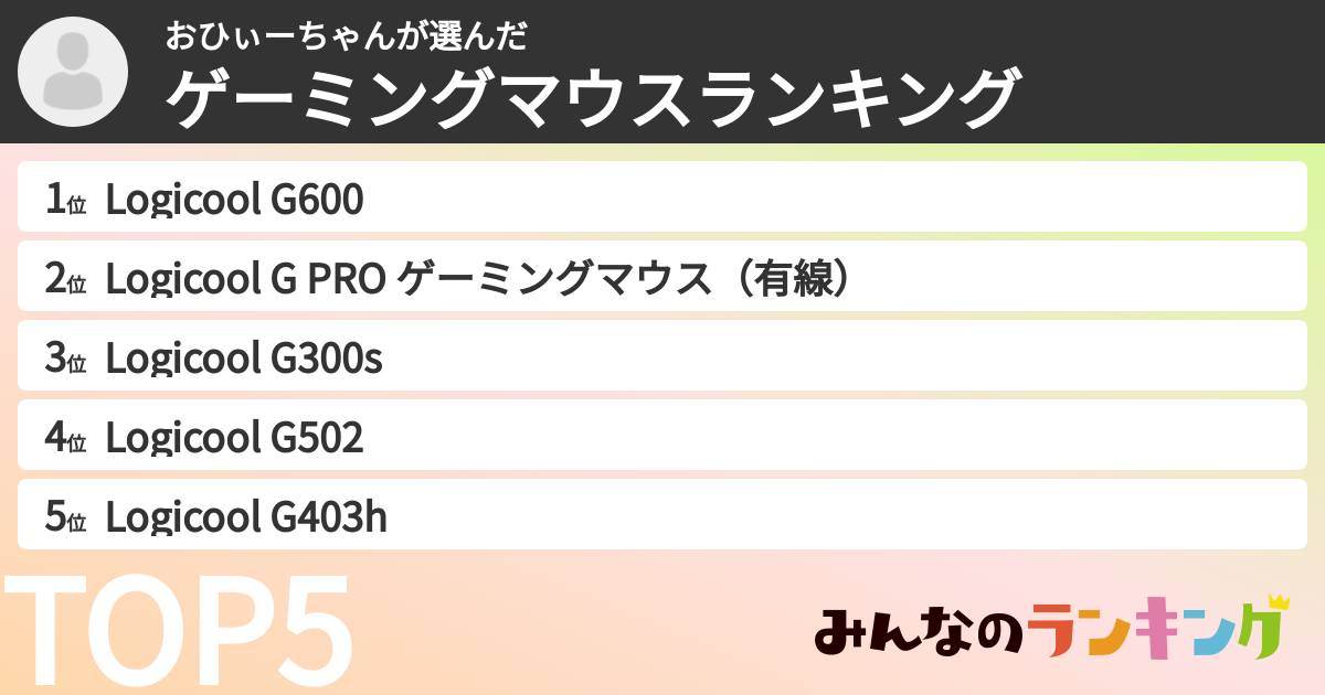 おひぃーちゃんさんの「ゲーミングマウスランキング」