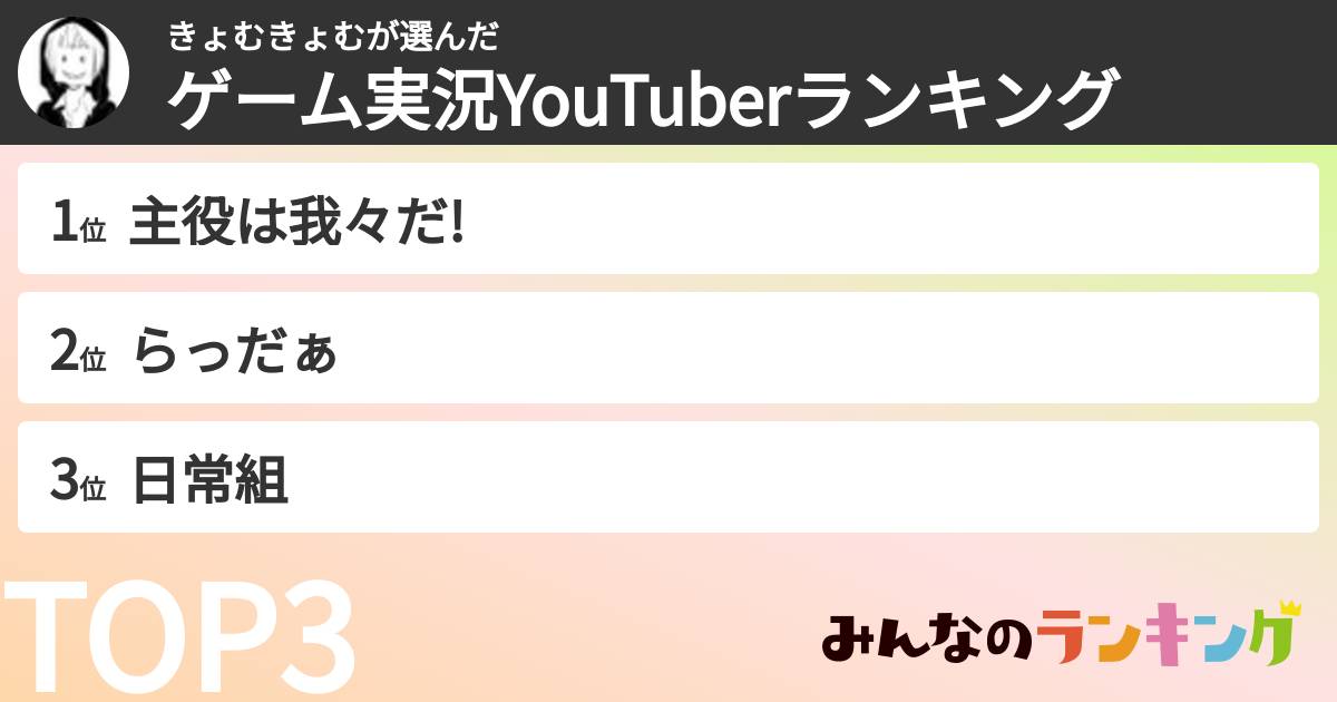 きょむきょむさんの「ゲーム実況YouTuberランキング」