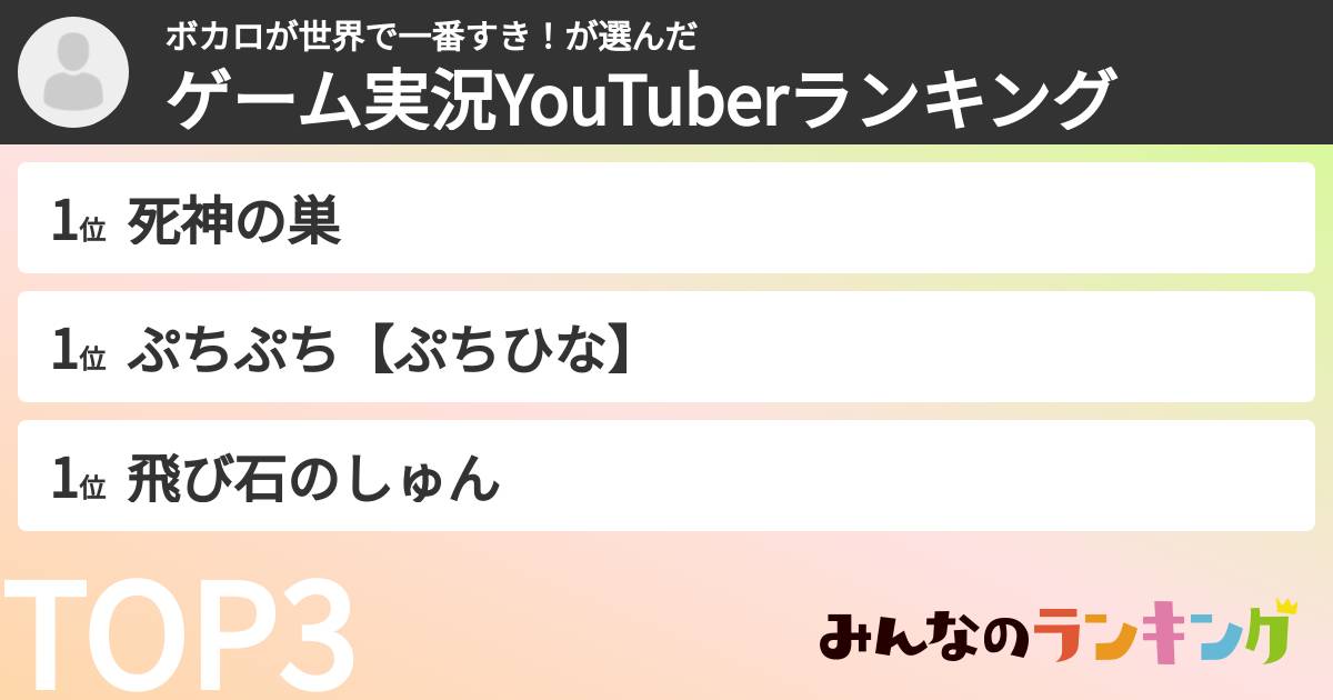 ボカロが世界で一番すき！さんの「ゲーム実況YouTuberランキング」