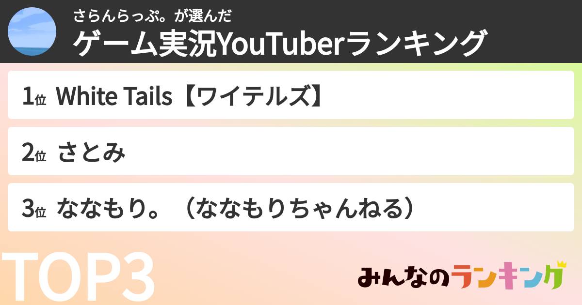 さらんらっぷ。さんの「ゲーム実況YouTuberランキング」