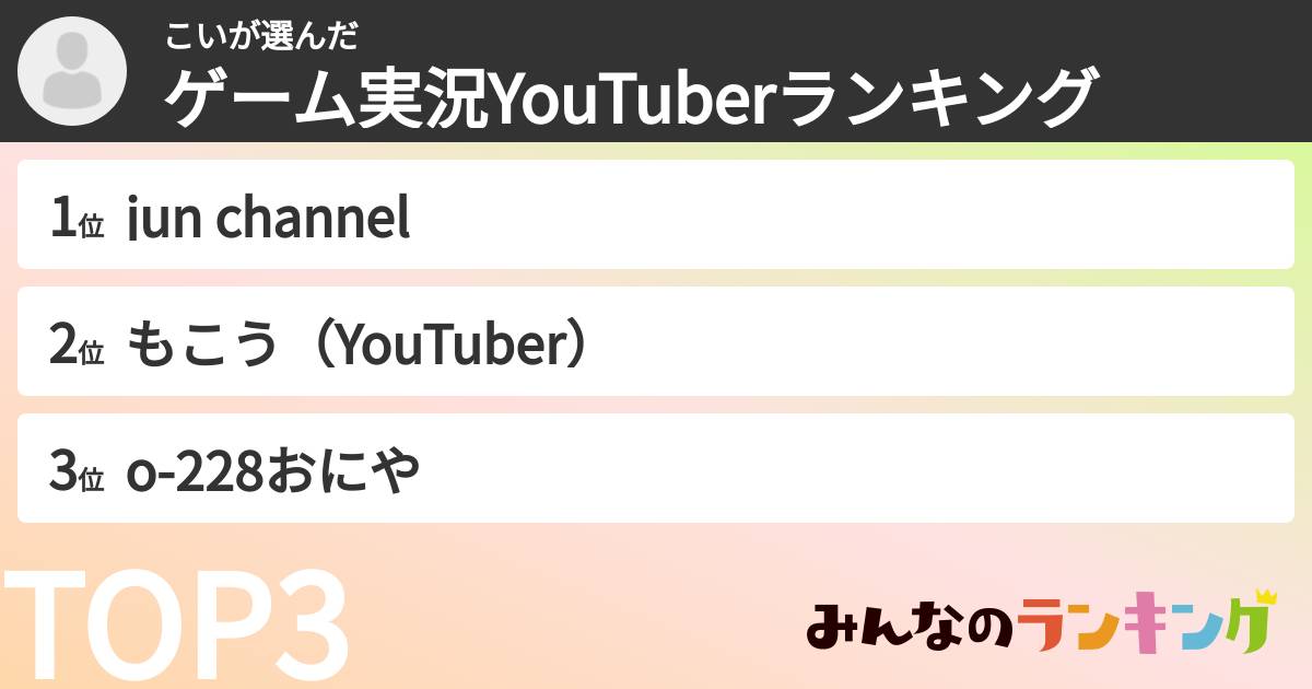 こいさんの「ゲーム実況YouTuberランキング」
