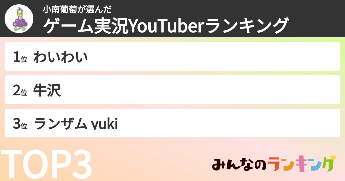 小南葡萄さんの「ゲーム実況YouTuberランキング」