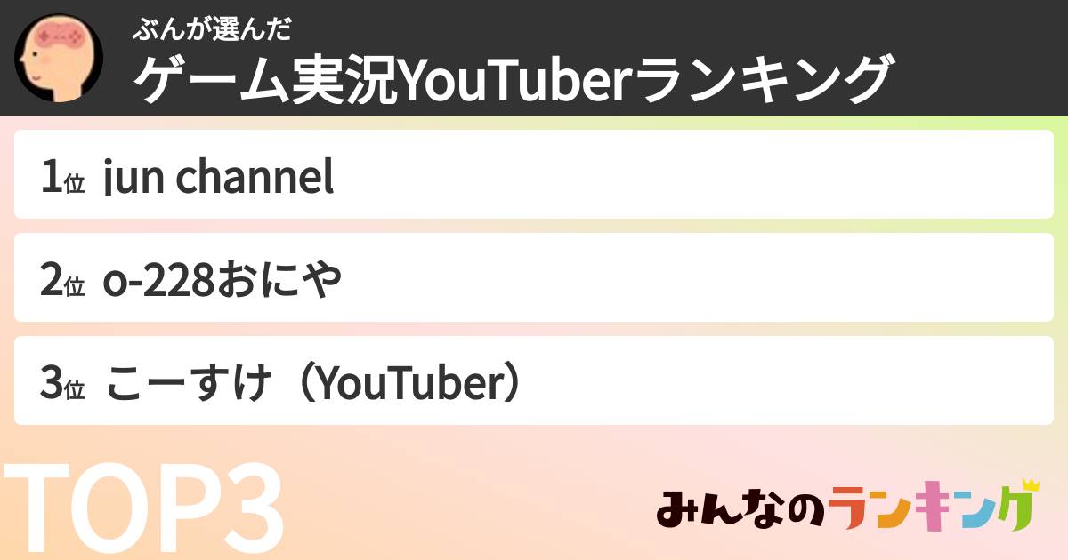 ぶんさんの「ゲーム実況YouTuberランキング」