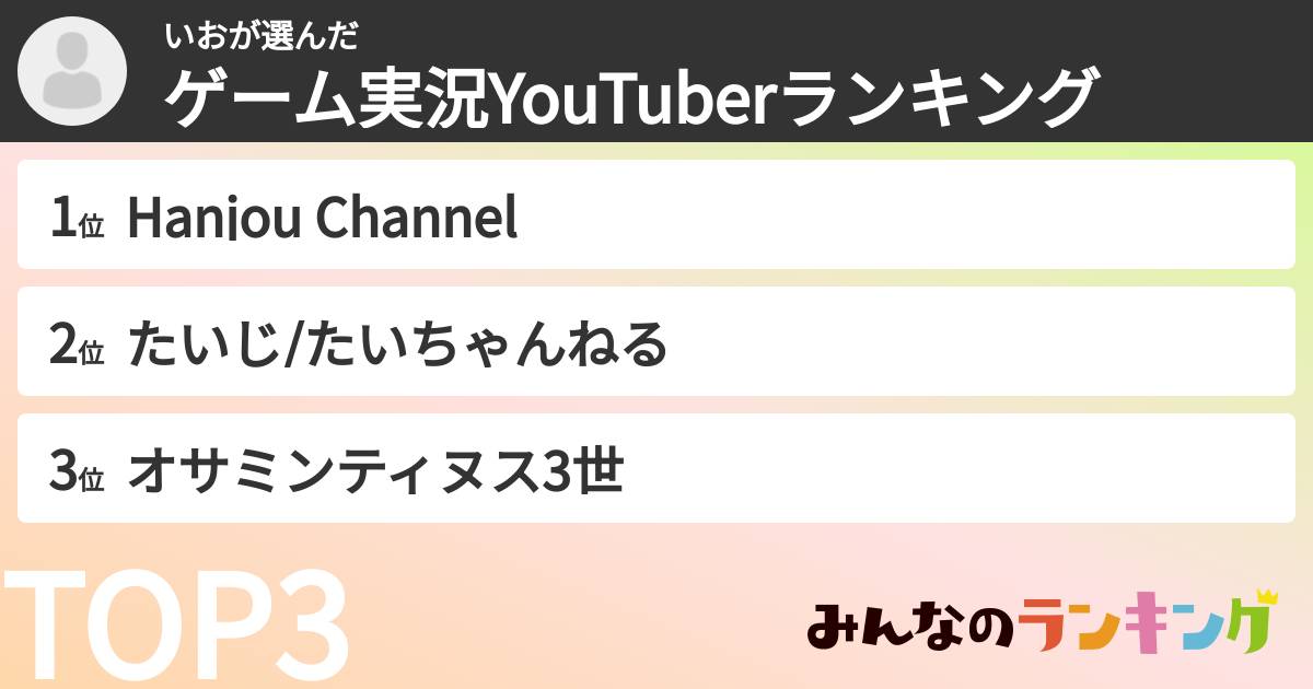 いおさんの「ゲーム実況YouTuberランキング」